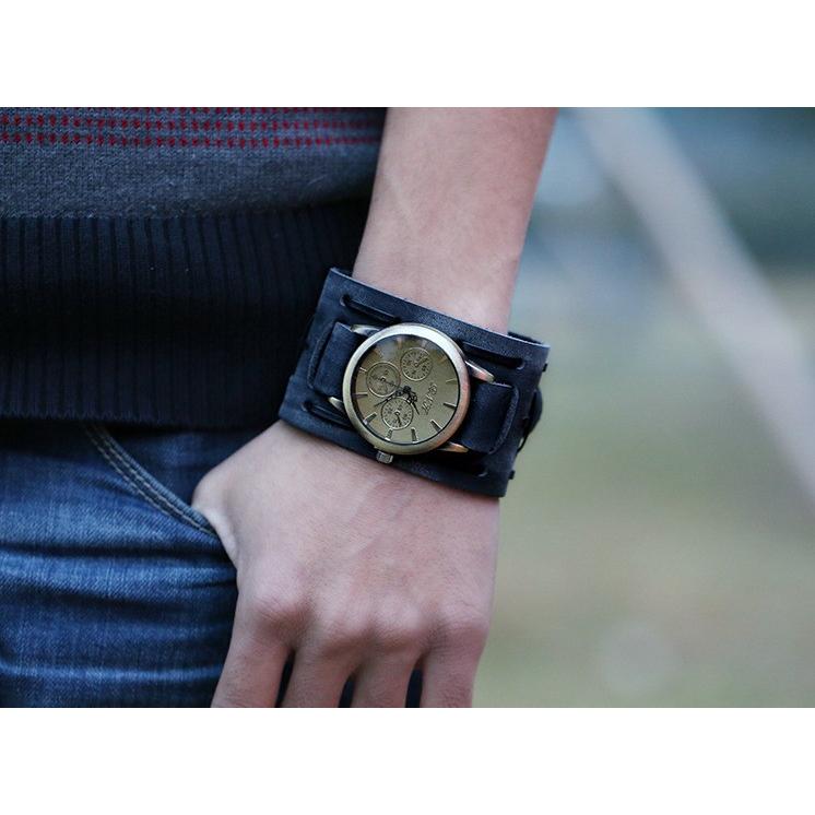 腕時計メンズ ファッション雑貨 ベルト アナログ ラウンド 円形 無地 シンプル ワイルド レトロ アンティーク風 カジュアル かっこいい ワイドベル Zak おとりよせ Com 通販 Yahoo ショッピング