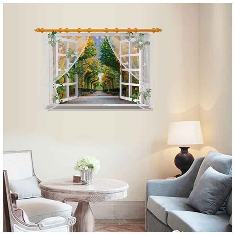 ウォールステッカー ウォールシール 樹木 自然 緑 風景画 癒し 綺麗 窓辺 だまし絵 トリックアート 3d 立体的 壁シール 壁紙シール 壁面装飾 Zak おとりよせ Com 通販 Yahoo ショッピング