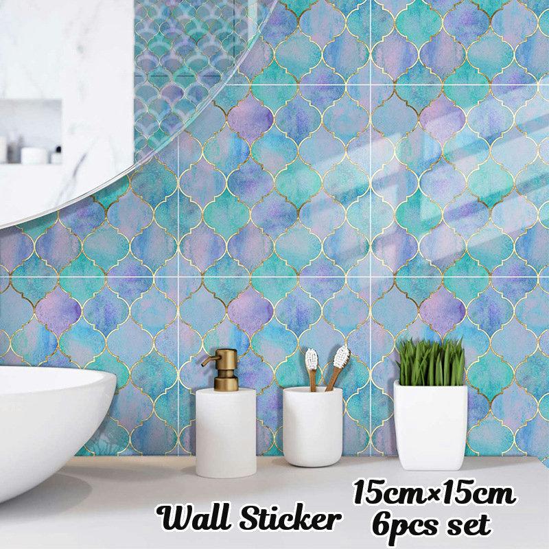 ウォールステッカー 壁紙シール シールタイプ モロッカン柄 ルームデコレーション ウォールデコレーション おしゃれ かわいい ブルー系 浴室 トイレ 94 以上節約