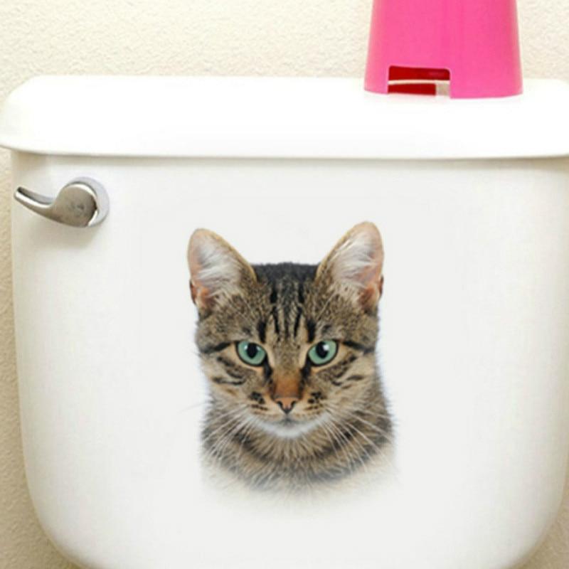3D猫用トイレ,かわいい動物のウォールステッカー,青い猫,家の装飾,PVCビニール,バスルーム用,防水｜migona｜03