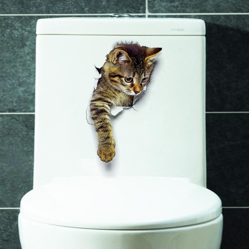 3D猫用トイレ,かわいい動物のウォールステッカー,青い猫,家の装飾,PVCビニール,バスルーム用,防水｜migona｜05