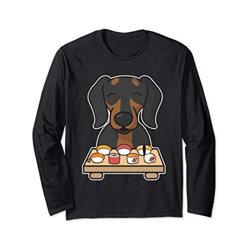 ダックスフント食べる寿司面白いカワイイ犬のギフト 長袖tシャツ 男女兼用 長袖 サイズ S Royaldiamondlabradoodles Com