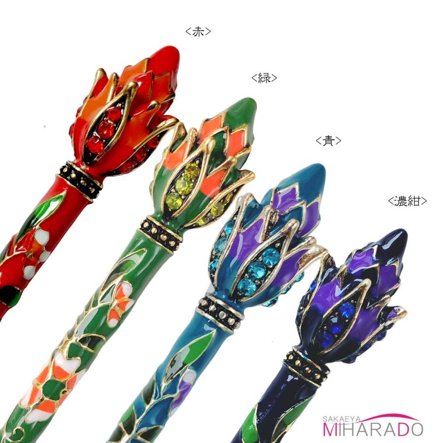 一本かんざし 簪 アンティーク風 七宝焼 花の蕾 和洋装 髪飾り 留袖