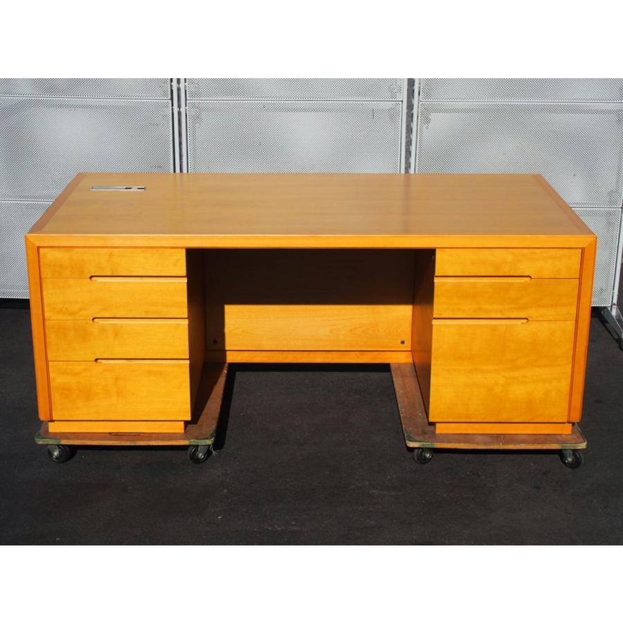 ☆ 美品 天童木工 TENDO 役員両袖デスク サテンシカモア? 突き ☆ 美品 天童木工 TENDO 役員両袖デスク サテンシカモア? 突き