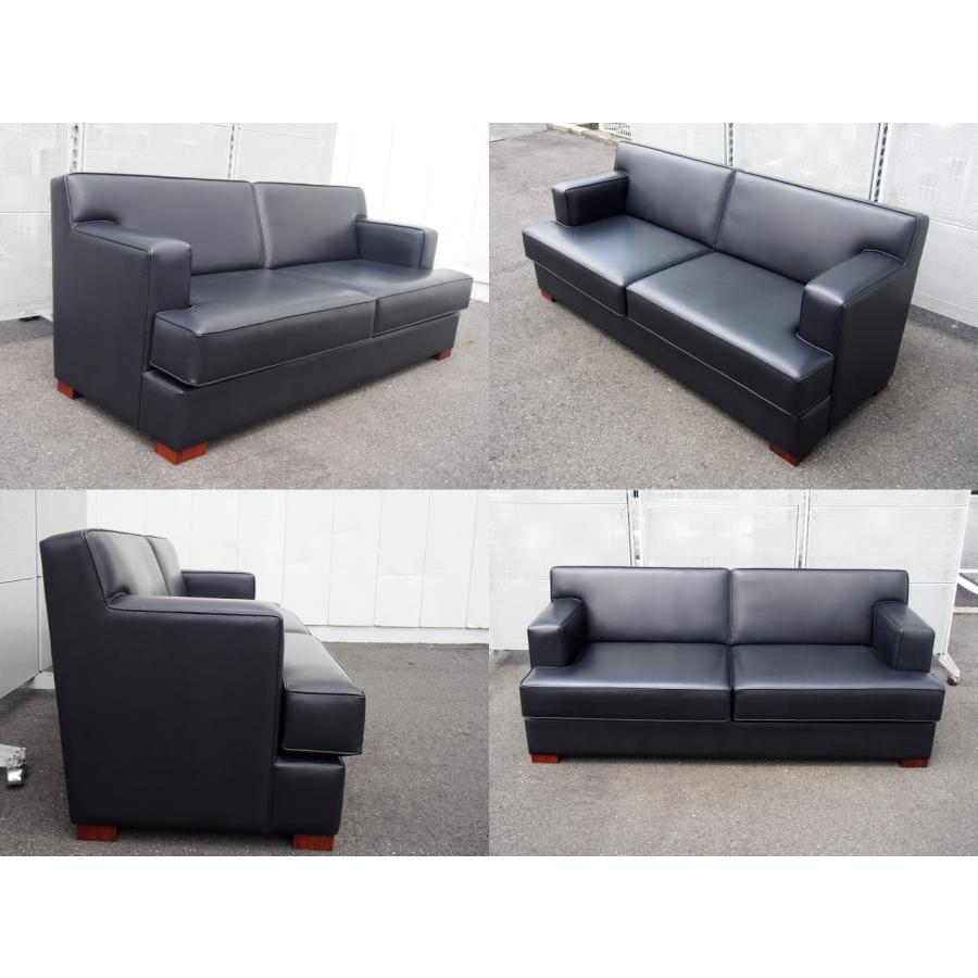 ☆ 美品 メーカー不明 総革張り 高級応接セット 4点セット 黒革張り 革