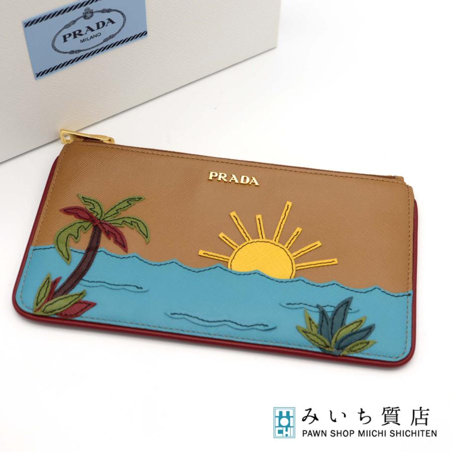 質屋 PRADA プラダ ポーチ 1M1152 サフィアーノ ヤシの木 サンセット 