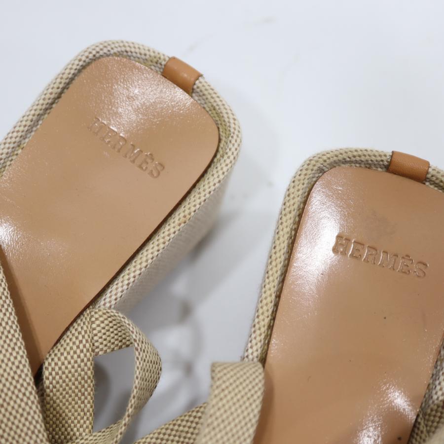 質屋 HERMES エルメス クロスストラップサンダル 靴 サイズ34 ベージュ