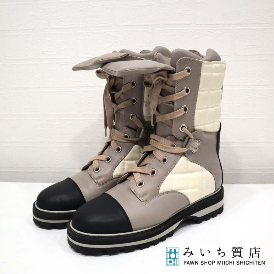 質屋 シャネル CHANEL 靴 ブーツ 37サイズ チョコバー ホワイト バック
