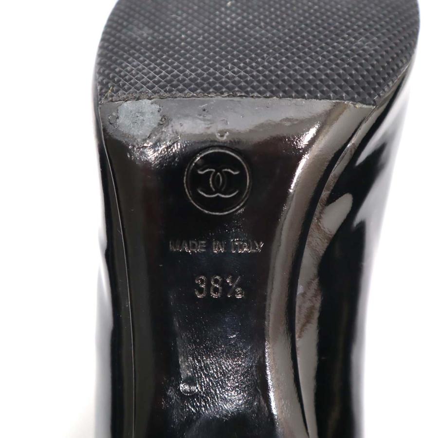 質屋 ヒール CHANEL シャネル カメリア エナメル G26821 ブラック 靴 