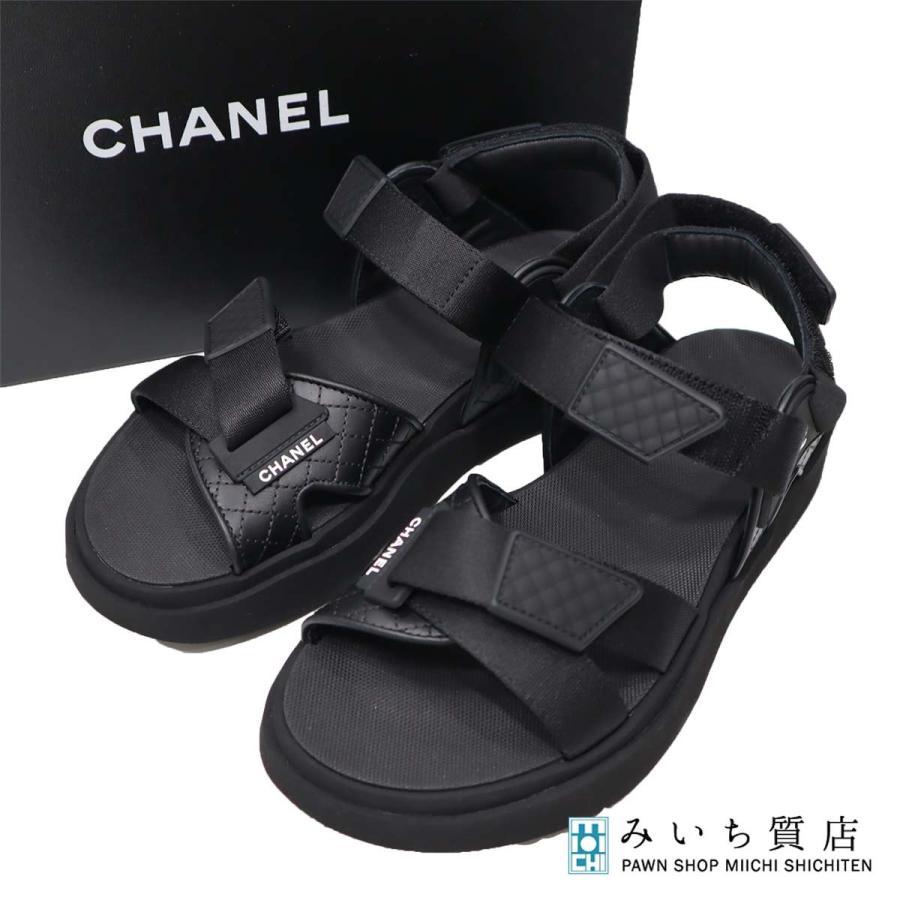 「値引き無し」 CHANEL スポーツサンダル ブラック 38 質屋 CHANEL シャネル サンダル 23A G45083 39 24.5cm マトラッセ