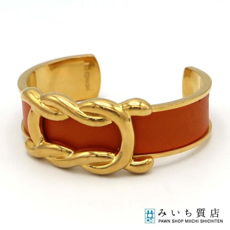 質屋 HERMES エルメス ノット バングル レザー オレンジ ゴールド