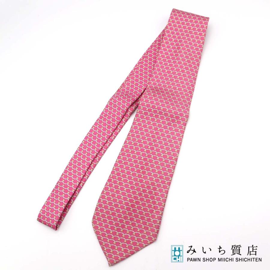 質屋 SalvatoreFerragamo フェラガモ ネクタイ 総柄 ピンク シルク100