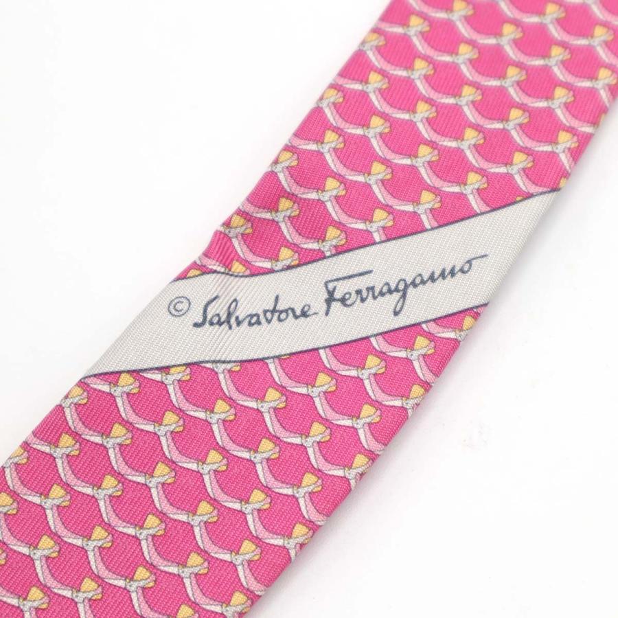 質屋 SalvatoreFerragamo フェラガモ ネクタイ 総柄 ピンク シルク100