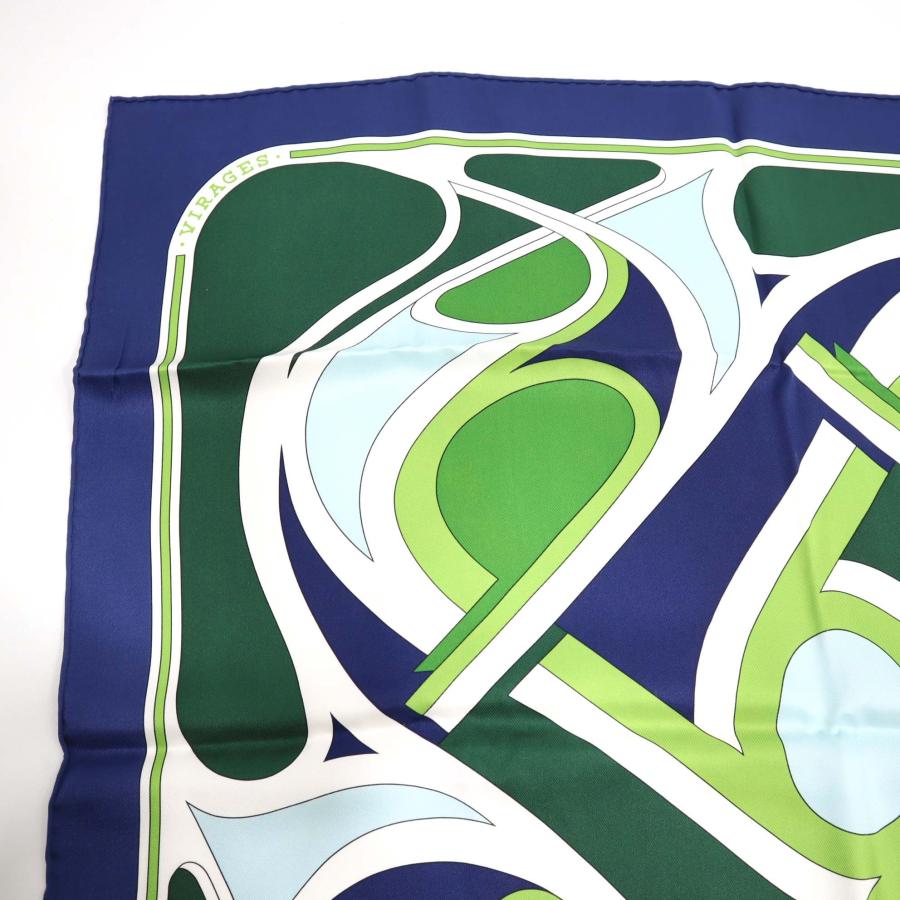 質屋 HERMES エルメス カレ70 VIRAGES ブルー グリーン シルク100