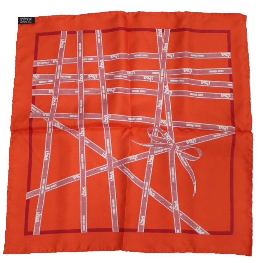 27577✨️エルメス スカーフ カレ40 ボルデュック リボン柄　レッド 質屋 HERMES エルメス カレ40 ボルデュック Bolduc au Carre スカーフ