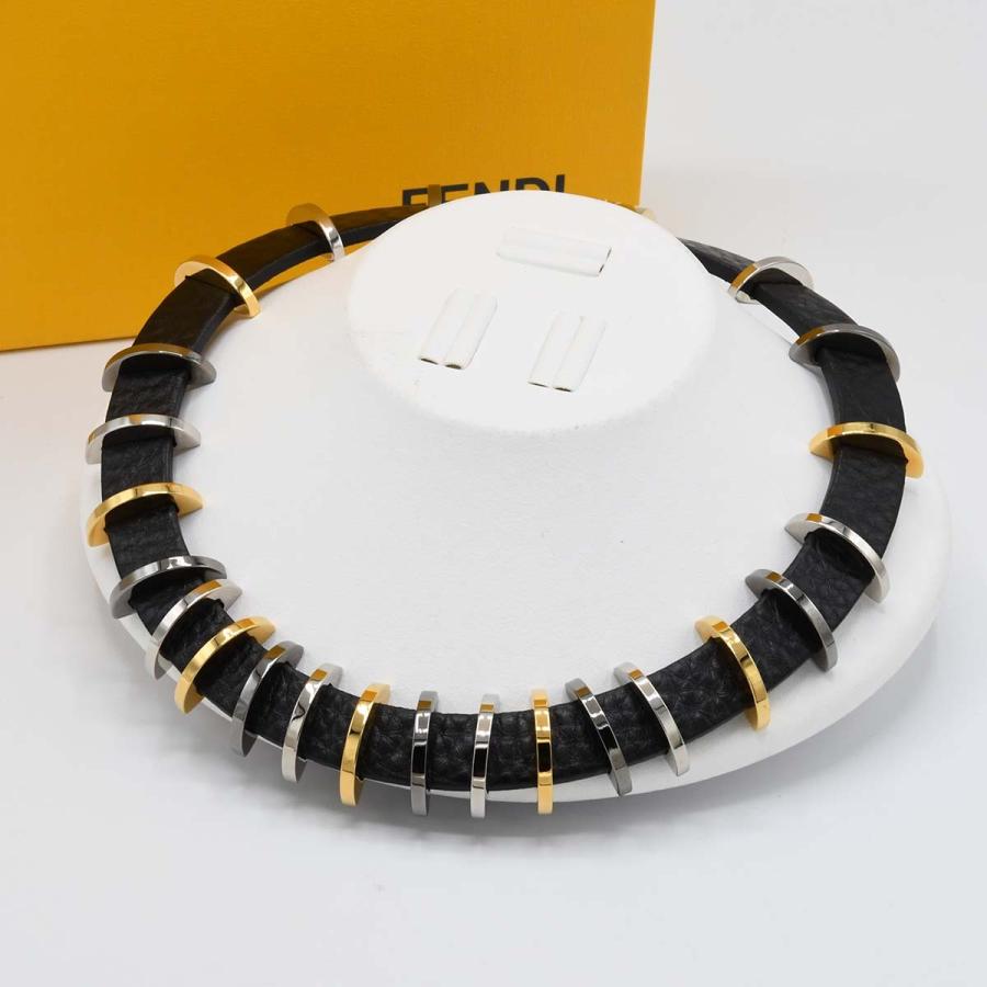 質屋 FENDI フェンディ ネックレス チョーカー レザー ブラック
