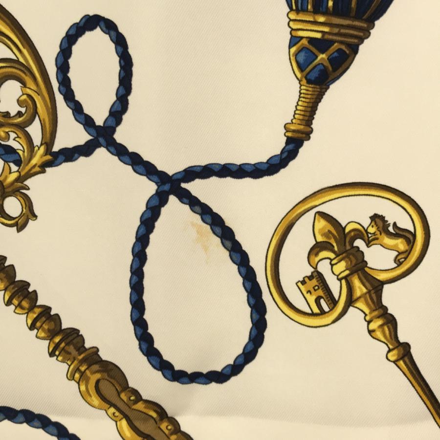 質屋 エルメス HERMES スカーフ カレ90 LES CLES 鍵 シルク ブルー 青