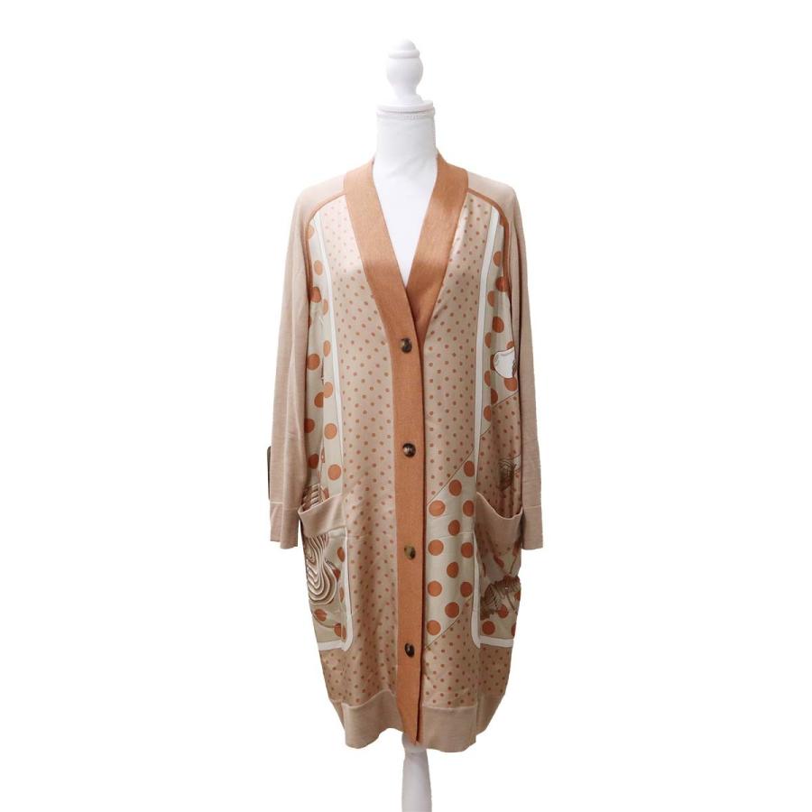 質屋 HERMES エルメス ツイルレーヌ ロングカーディガン Clic Clac a Pois クリッククラック ワンピース シルク 服 サイズ36 オレンジ系 H23220 みいち質店の画像