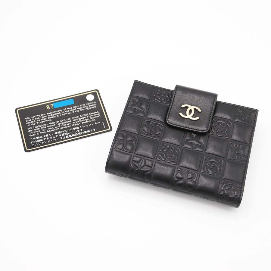 人気シリーズ　CHANEL シャネル　二つ折り　財布　黒　ココマーク　ラムスキン CHANEL シャネル 二つ折り財布 ハートココ ラムスキン ブラック×ピンク