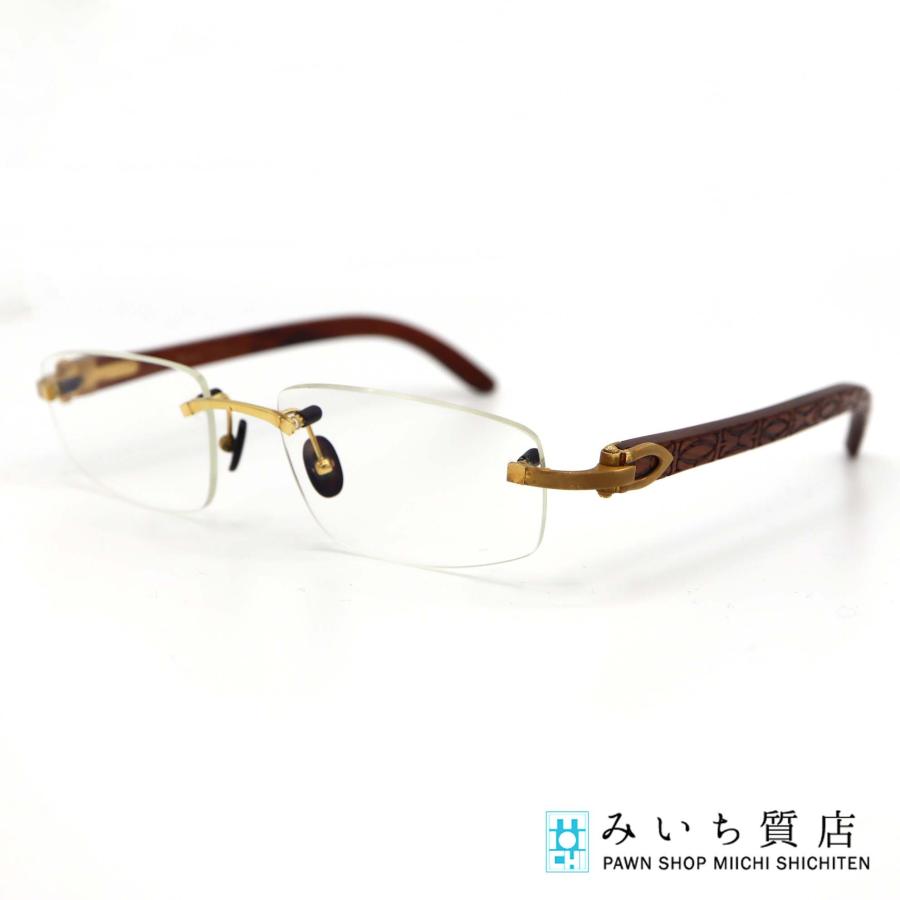 質屋 Cartier カルティエ 眼鏡 メガネ □18 140b ウッドテンプル