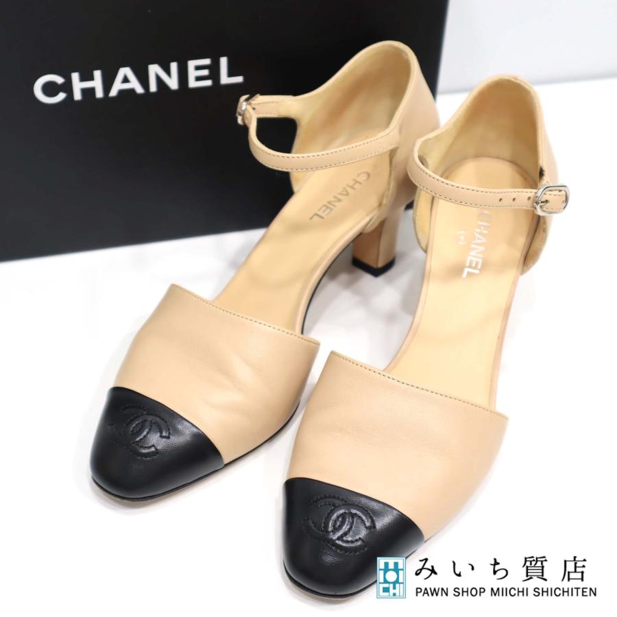 質屋 CHANEL シャネル ヒール G32857 37C 23.5cm ベージュ パンプス