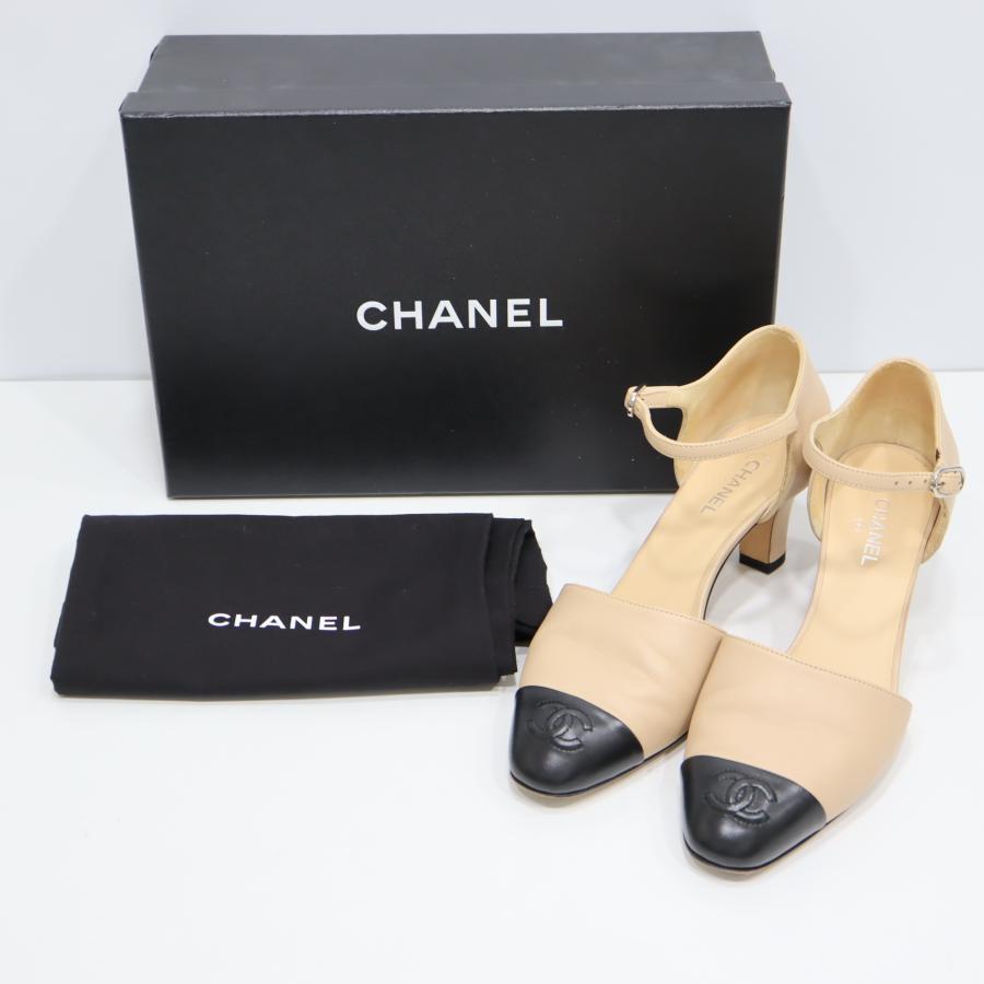 質屋 CHANEL シャネル ヒール G32857 37C 23.5cm ベージュ パンプス