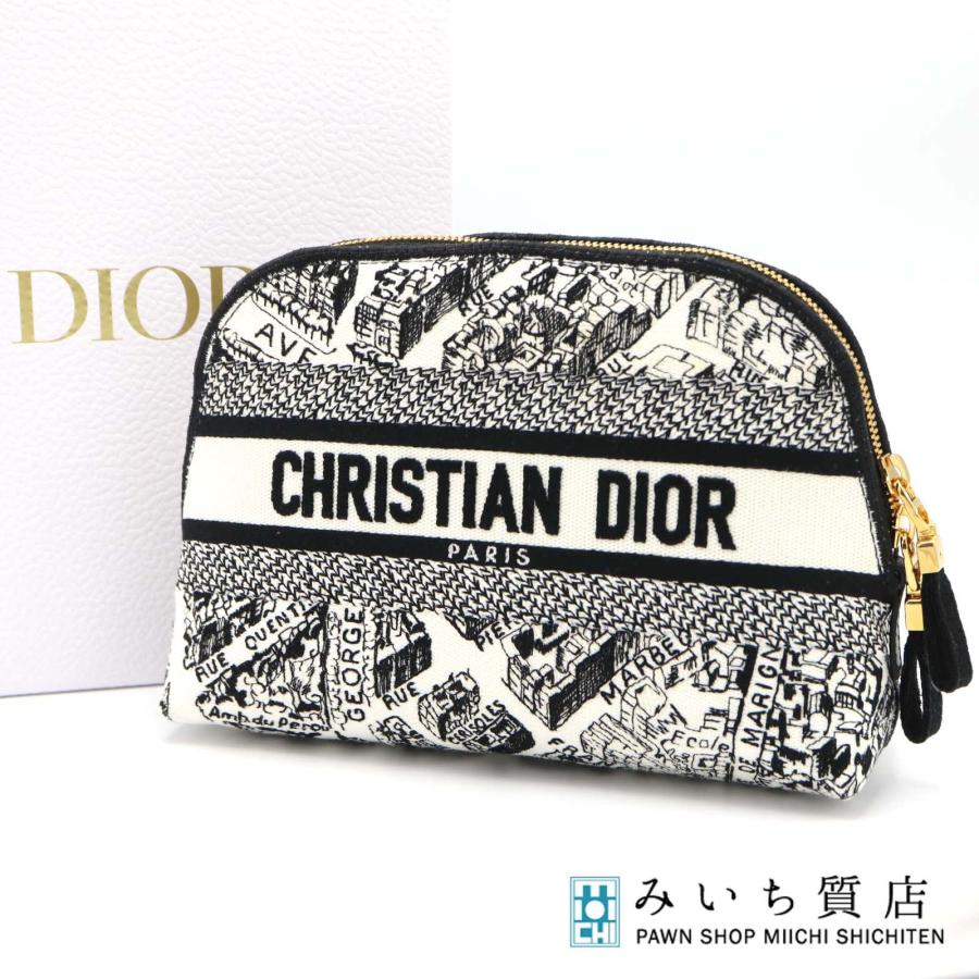Christian Dior ディオール パーティカルポーチ 質屋 Christian Dior ディオール ポーチ ブラック×ホワイト 化粧ポーチ