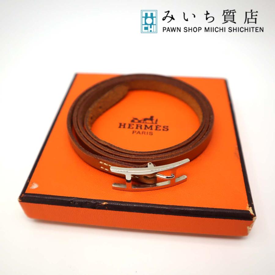 質屋 エルメス レザーブレスレット アピ ブレス 3連 HERMES □E刻印 茶
