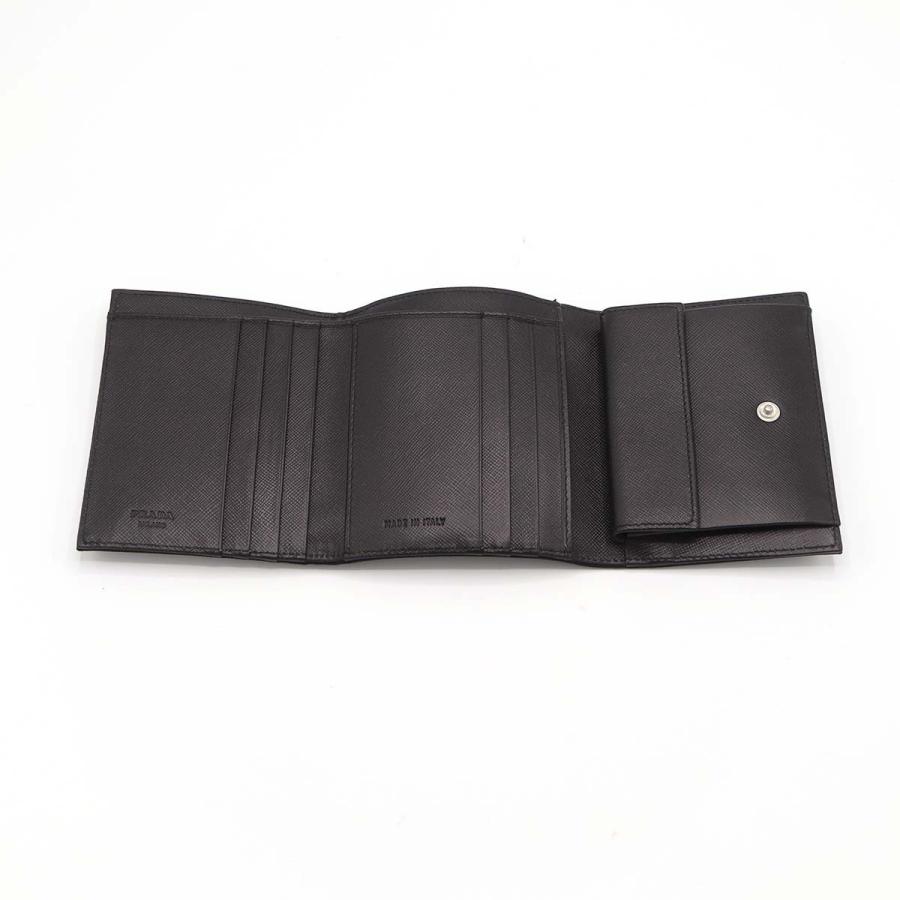 極美品/現行✨プラダ 折り財布 三角ロゴ ブラック サフィアーノレザー 質屋 PRADA プラダ 財布 サフィアーノ レザー 三つ折り 黒