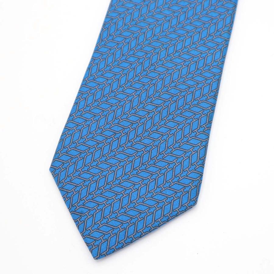 質屋 HERMES エルメス ネクタイ H柄 総柄 5785IA ブルー シルク