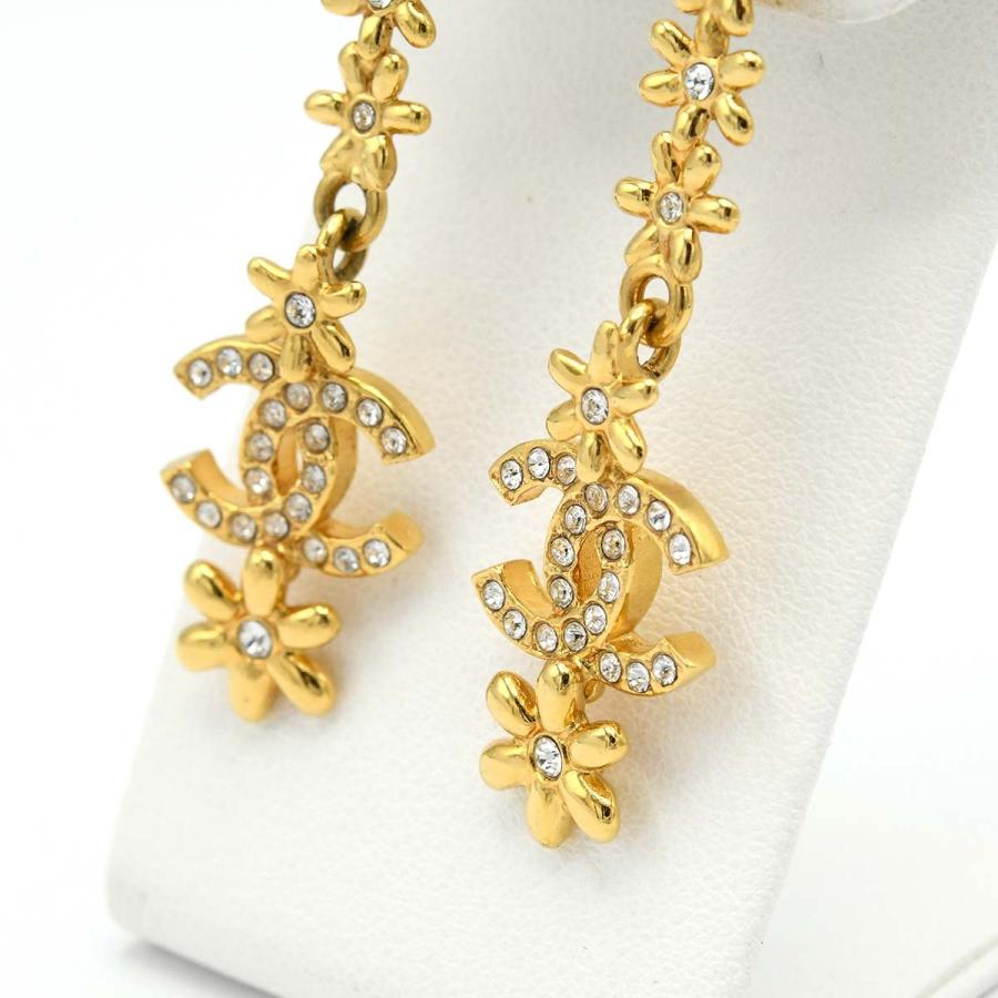 CHANEL シャネル ラインストーン フラワー イヤリング CHANEL 【返品OK】【美品】シャネル ココマーク ラインストーン