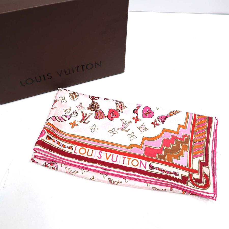 質屋 LOUIS VUITTON ルイヴィトン スカーフ ストール ピンク シルク100