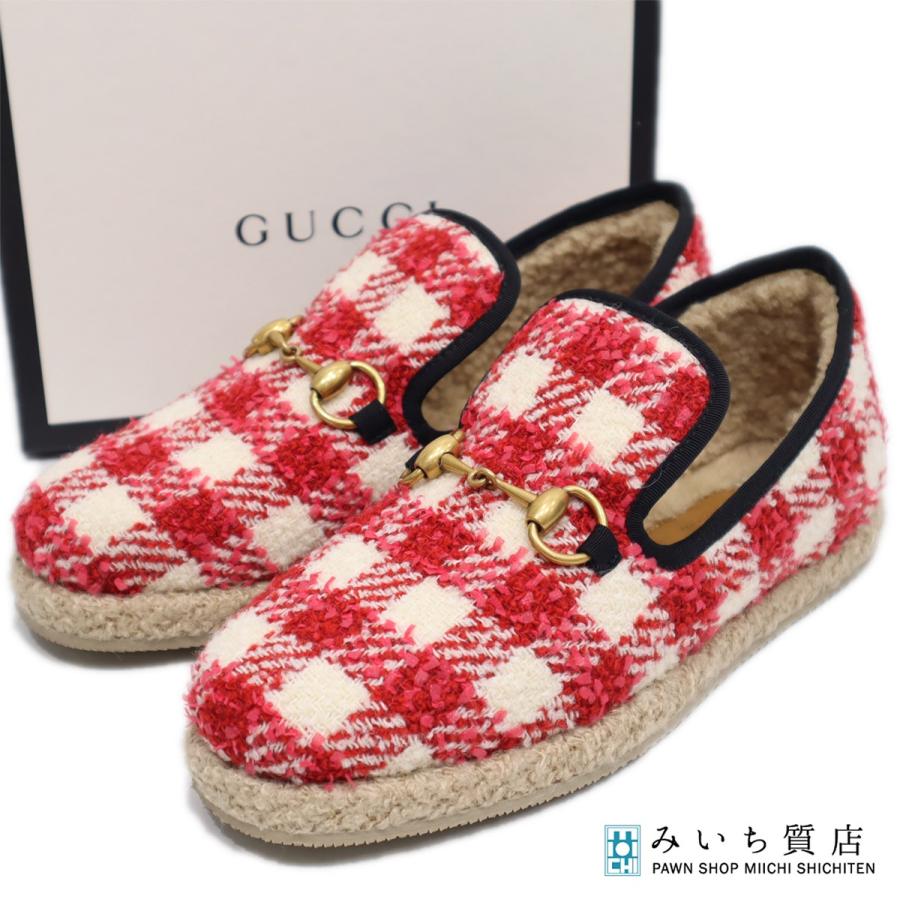 質屋 未使用 GUCCI グッチ 575850 ローファー ホースビット チェック