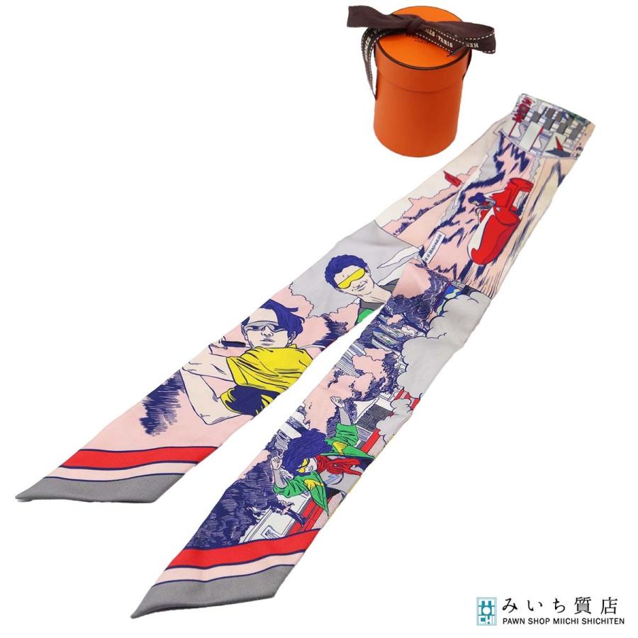 質屋 HERMES エルメス ツイリー WOW アメコミ柄 スカーフ シルク100