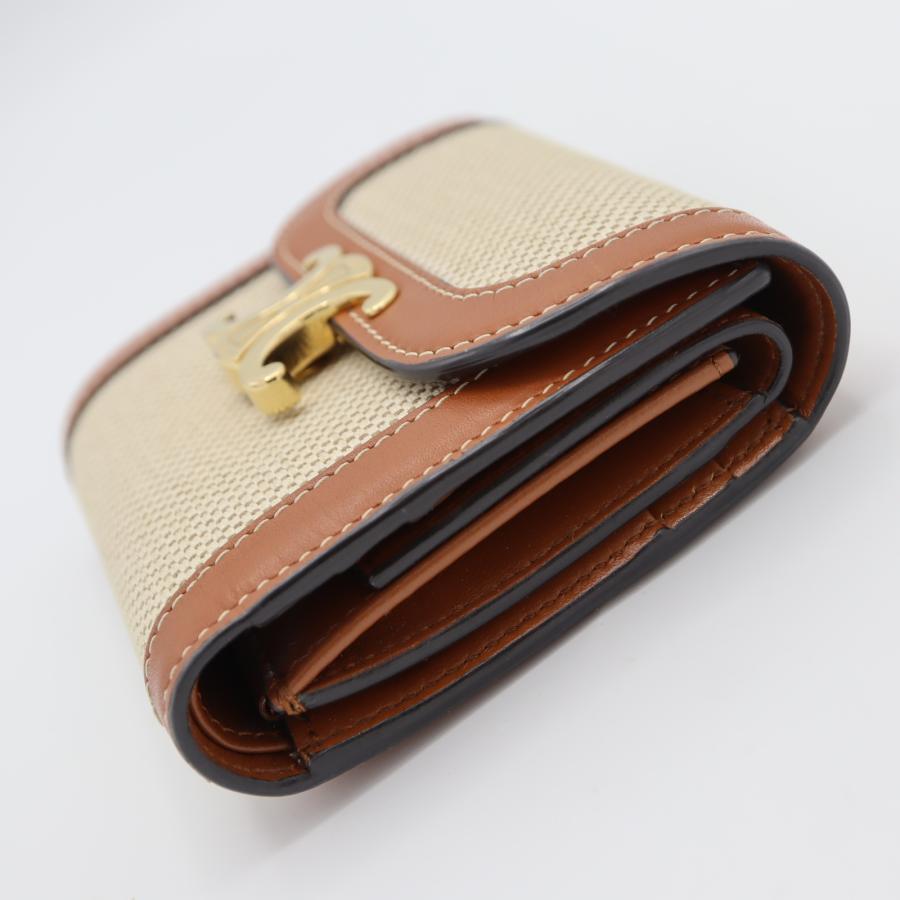 【付属品あり】セリーヌ 二つ折り財布 トリオンフ ブラウン フラップウォレット CELINE セリーヌ 財布 レディース ブランド 二つ折り財布