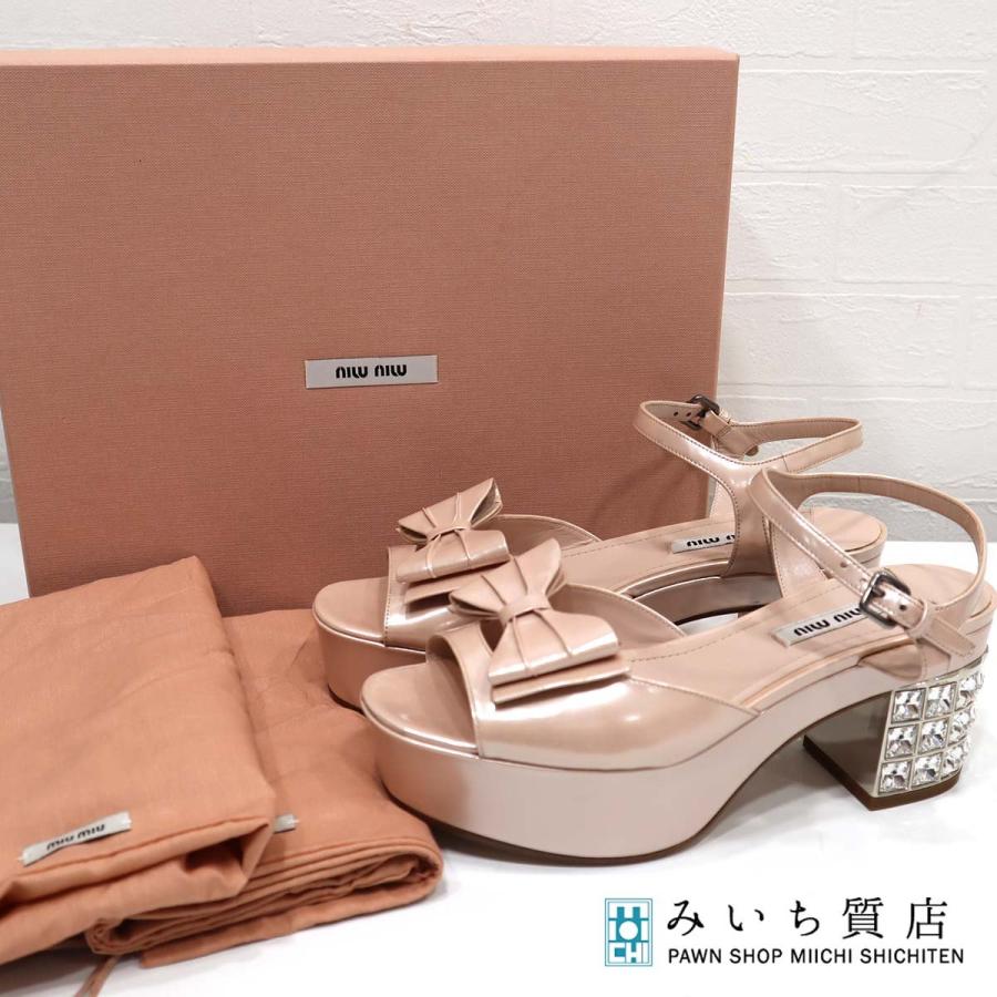 miumiu リボンサンダル　ヒール ストラップ有り 質屋 未使用 ミュウミュウ miumiu 靴 リボン サンダル ビジュー