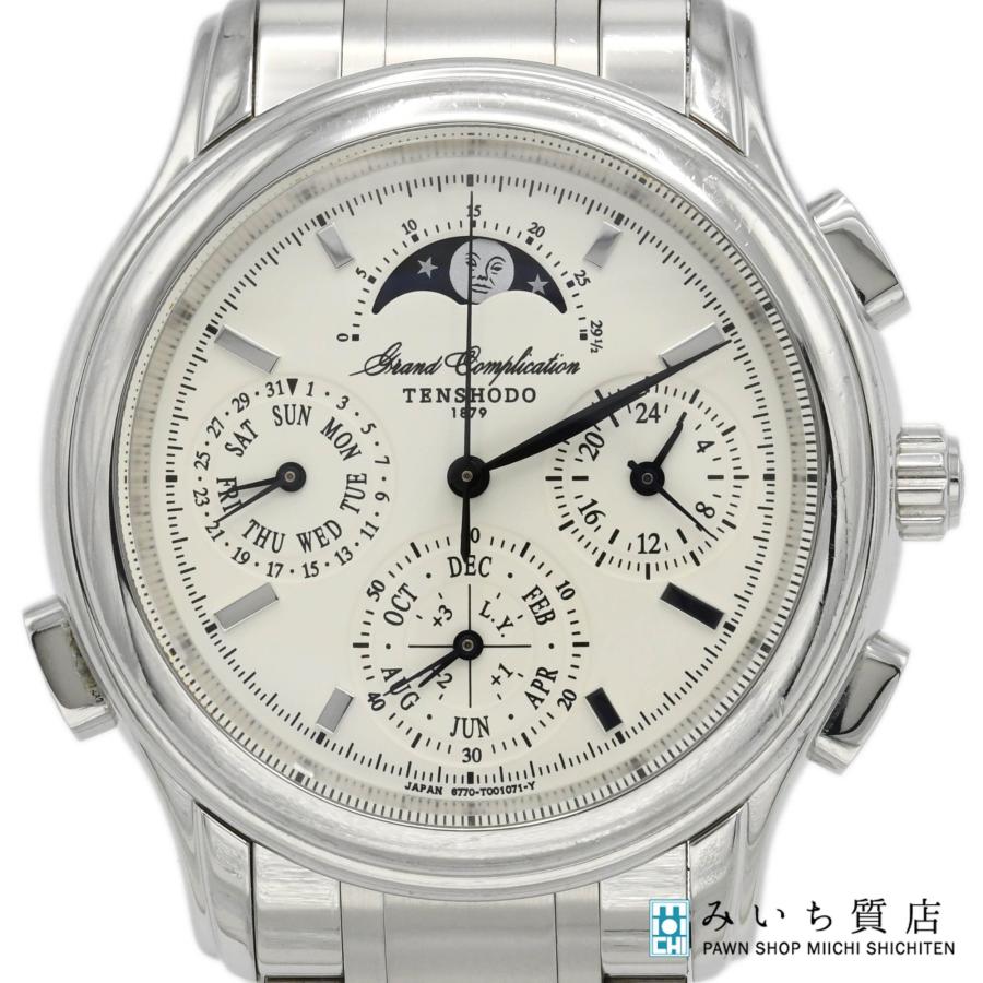 質屋 稼働 腕時計 TENSHODO 天賞堂 6771-T003702 グランドコンプリケーション ムーンフェイズ クォーツ 白色文字盤 箱・説明書 H6633 みいち質店 | 