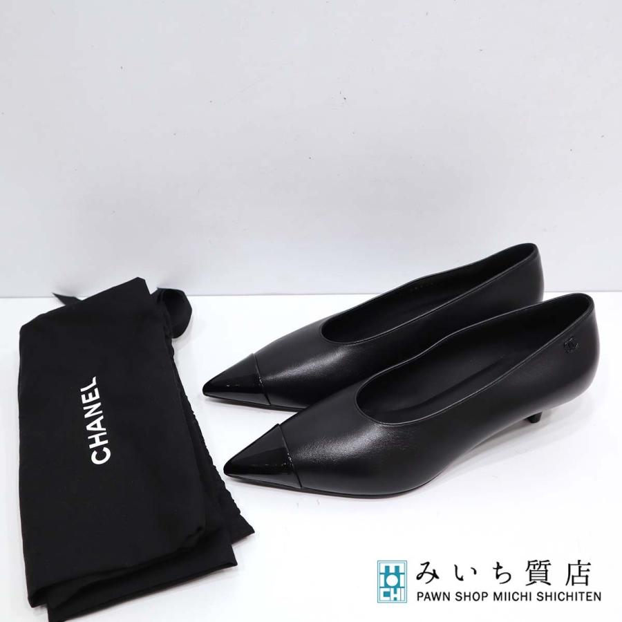 CHANEL シャネル　本革　ブラック パンプス　ココマーク型押し ココマーク ココマーク パンプス レザー エナメルレザー ブラック シャネル – RECLO