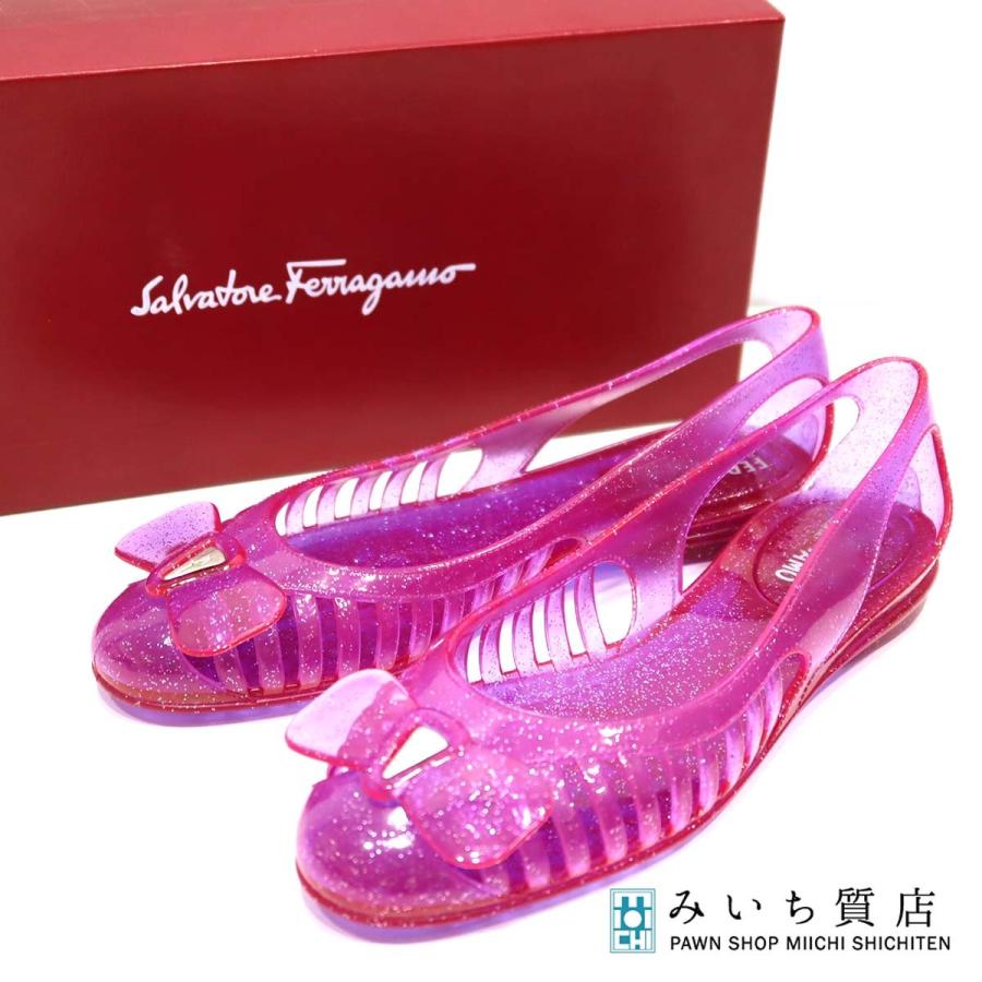 質屋 SalvatoreFerragamo フェラガモ ラバーサンダル パープル ラメ