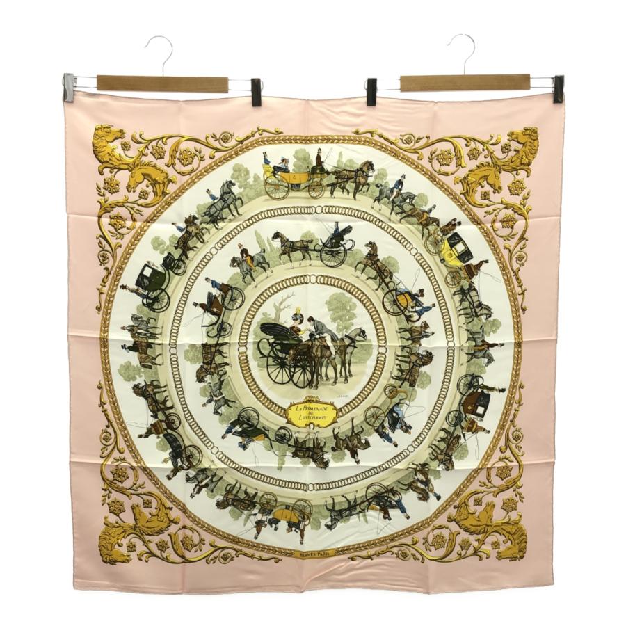★HERMES★ スカーフ カレ90 ロンシャンへの散歩 ブラウン 質屋 HERMES エルメス カレ90 LA PROMENADE DE LONGCHAMPS