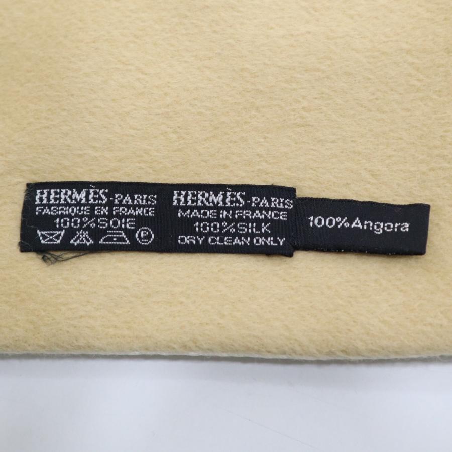 【美品】HERMES マフラー シルク100% アンゴラ100% エルメス マフラー アンゴラ100% / SILK100% フェザー オレンジ