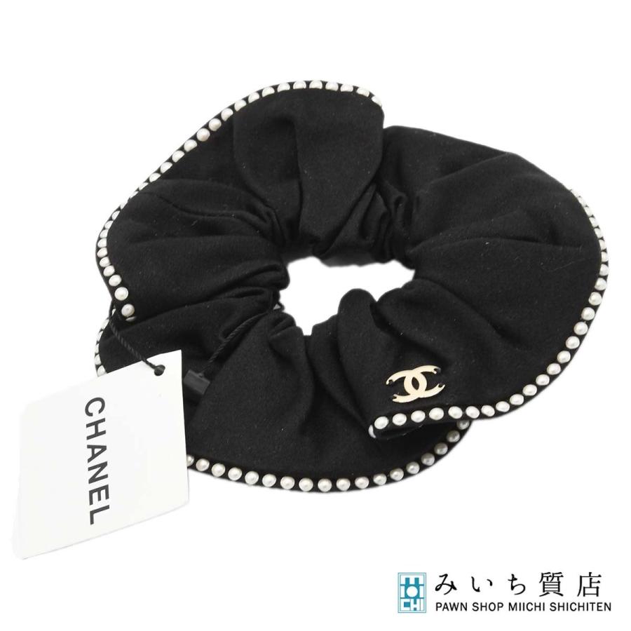 質屋 未使用 CHANEL シャネル シュシュ フェイクパール ブラック