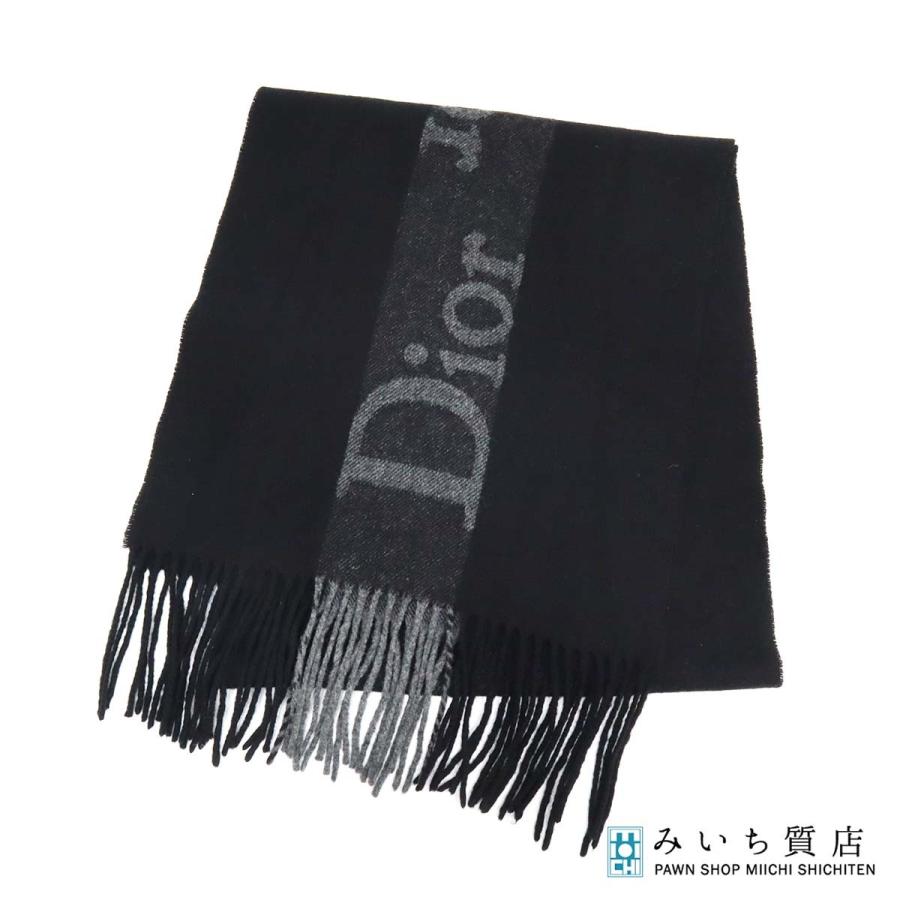 質屋 Christian Dior ディオール マフラー ロゴ ライン ブラック 黒