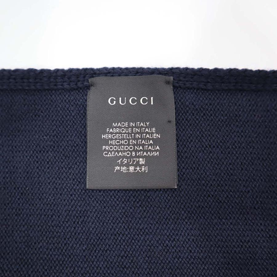 質屋 GUCCI マフラー ネイビー レッド GGロゴ ウール ニット ライン