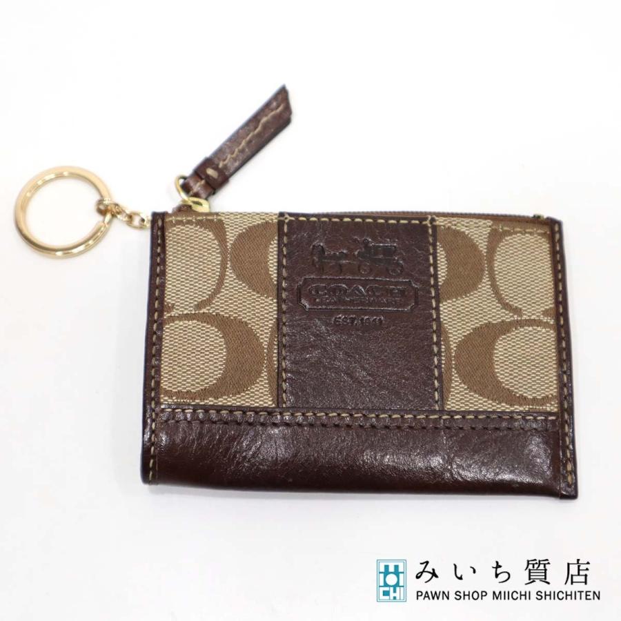 質屋 コーチ COACH コインケース シグネチャー ブラウン系 キーリング 
