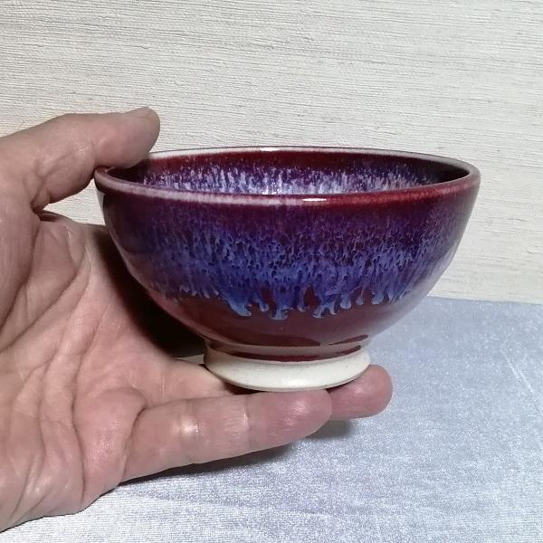 三池焼手作り陶器・流し模様のある赤いご飯茶碗内白大(辰砂流し釉飯碗内白大) |  | 01