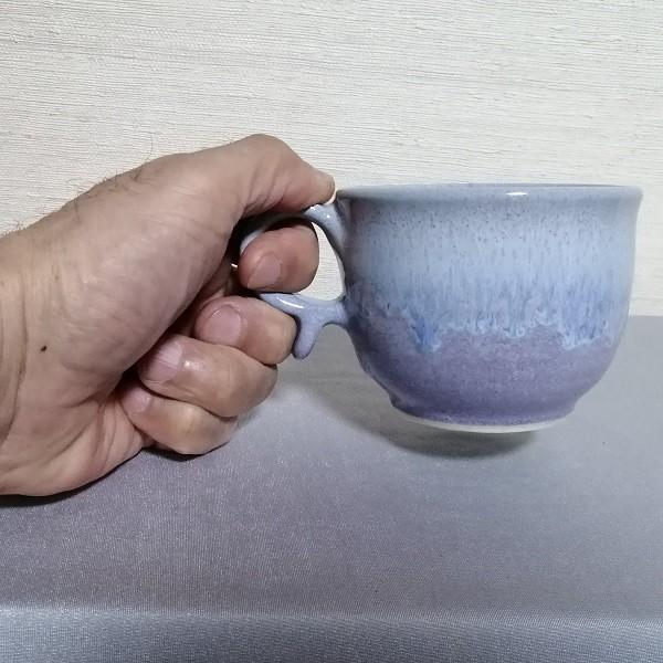三池焼手作り陶器・ラベンダー色の丸型マグカップ内白200cc(均窯釉丸型マグカップ内白200cc) |  | 01