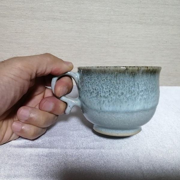 三池焼手作り陶器・フチが茶色っぽく全体が白い丸形マグカップ200cc(白釉フチ鉄丸形マグカップ200cc) |  | 01