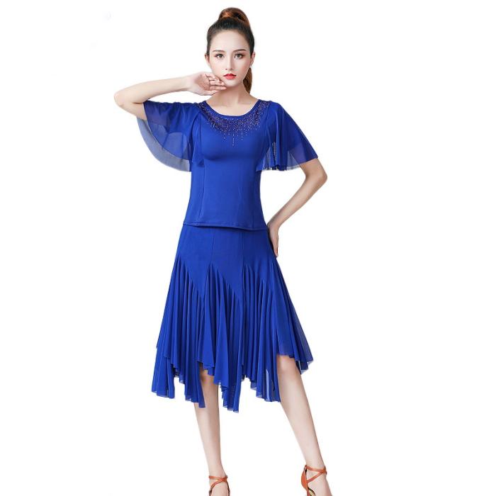 着痩せ効果絶 フリル袖 トップス 社交ダンス コーラス 半袖 フレア