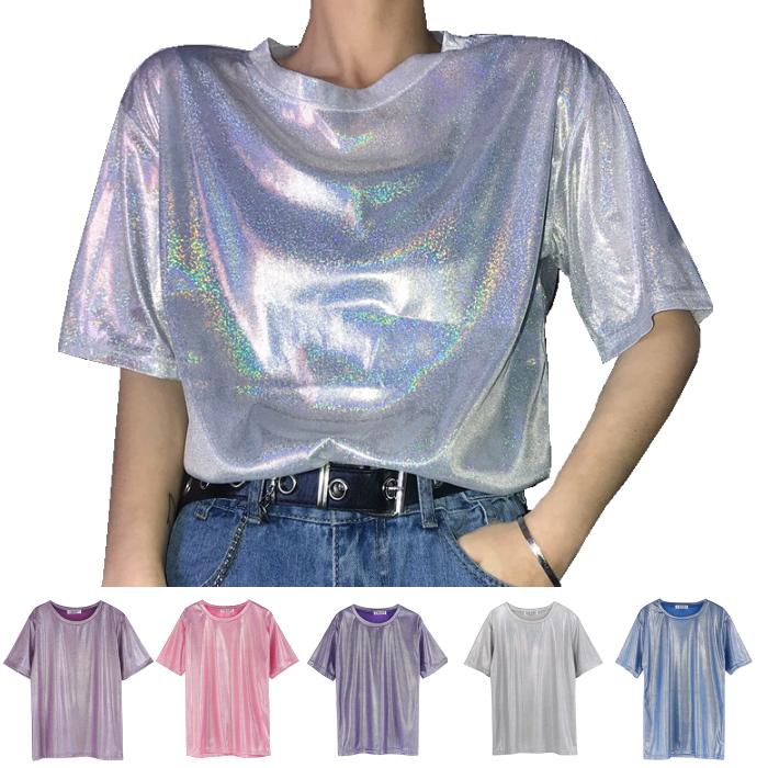 訳あり ダンス 衣装  Tシャツ【シルバー】 トップス キラキラ 派手 ヒップホップ 大人 レディース ガールズ キッズ cy26n-p0 |  | 02
